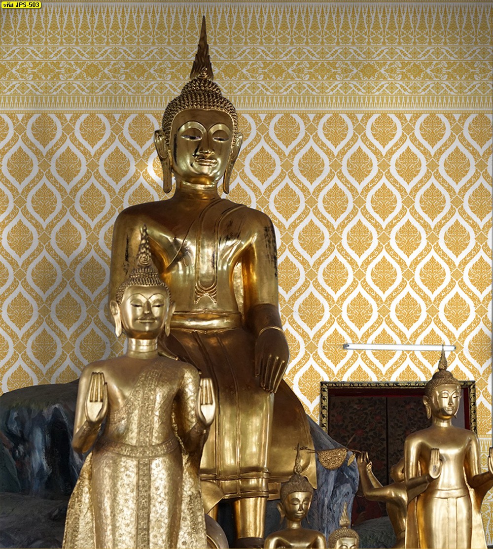 วอลเปเปอร์ติดผนังลายไทย ลายพุ่มข้าวบิณฑ์ สีทอง-พื้นขาว JPS503 - Image 2