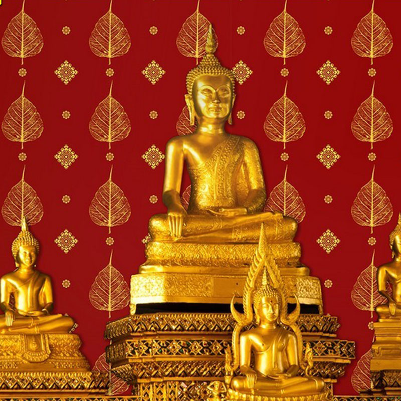 วอลเปเปอร์ติดผนังลายไทย ลายใบโพธิ์ สีทอง-พื้นแดง JPS901