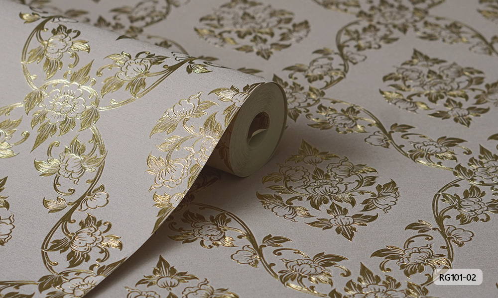 RG101-02 วอลเปเปอร์ลายไทย วอลเปเปอร์ลายดอกพุดตาน