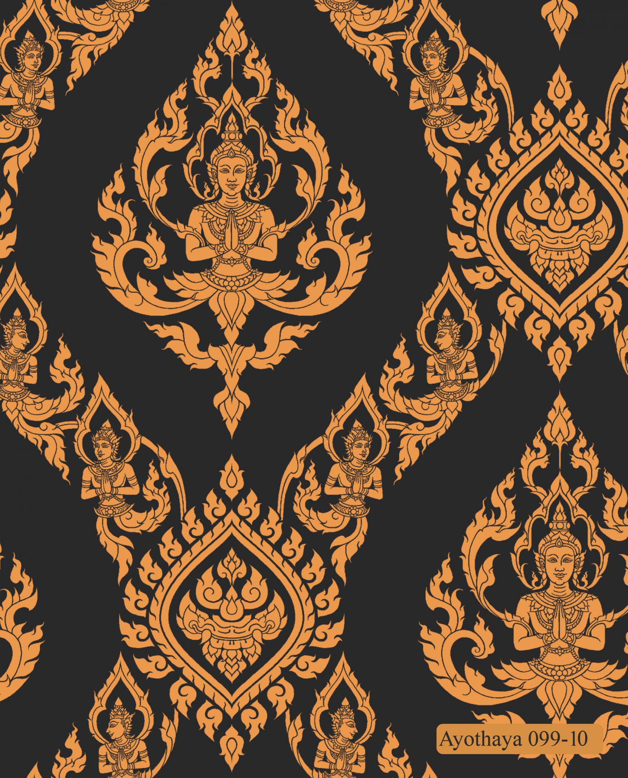 วอลเปเปอร์ลายไทย AYT 099-10 วอลเปเปอร์ลายเทพพนมสีดำ