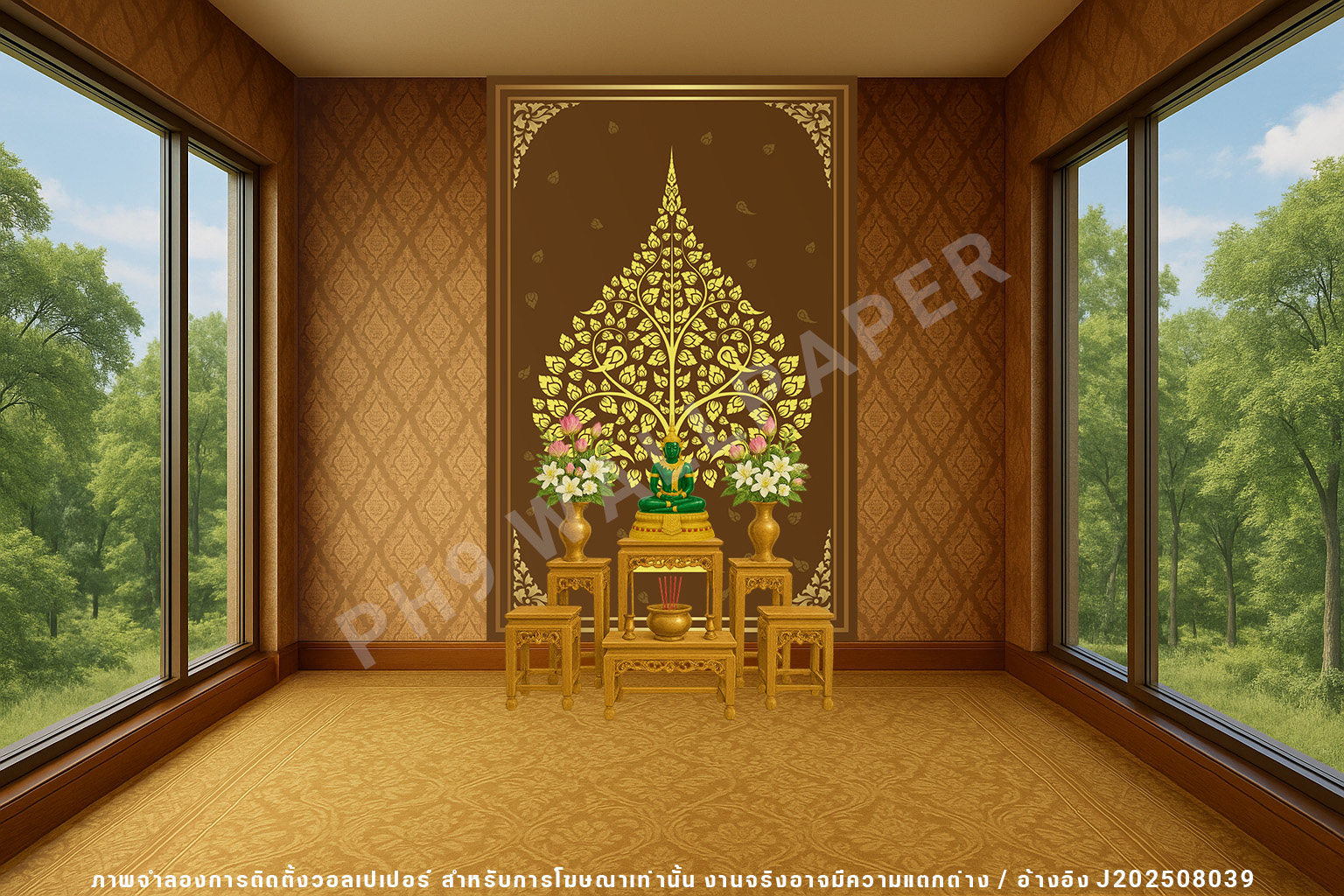 วอลเปเปอร์ห้องพระ ต้นโพธิ์ ลายไทย