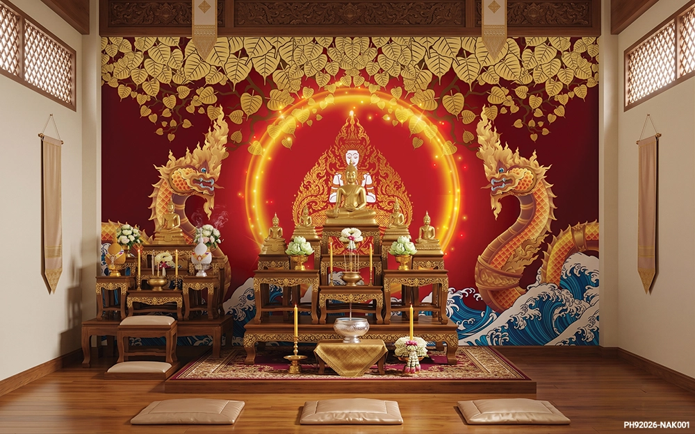 วอลเปเปอร์ติดผนังลายไทย ภาดเทวดา พญานาค