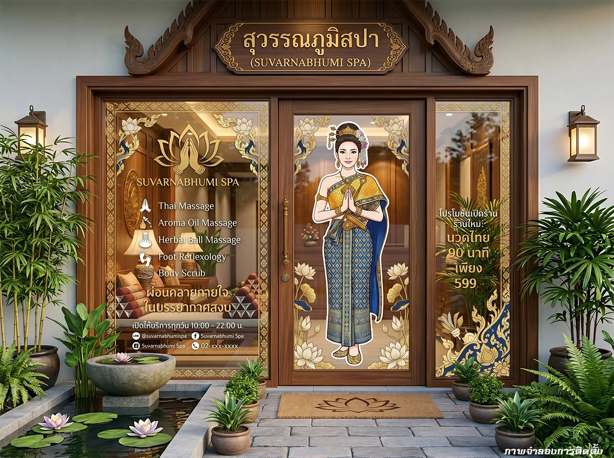 สติ๊กเกอร์ติดกระจก แต่งร้านอาหารไทย ร้านนวด สปาไทย